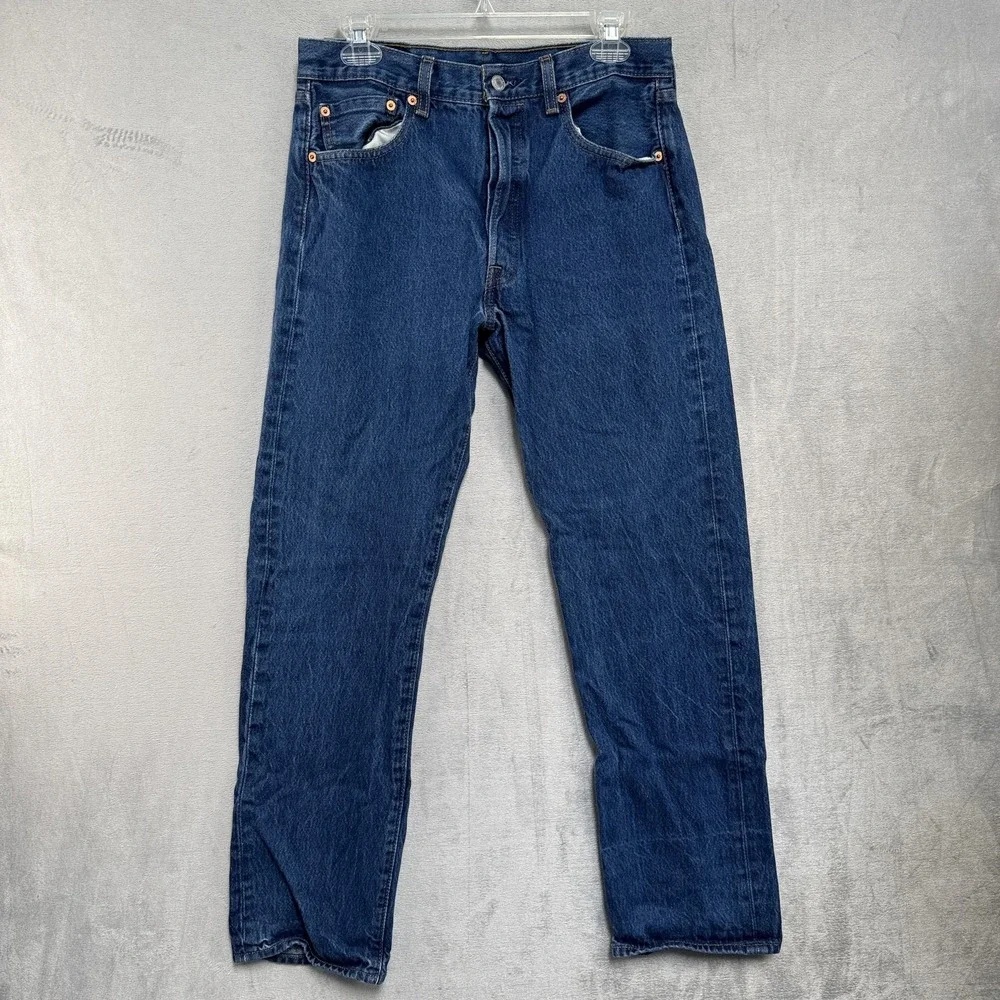 Levis 501 Jeans Mens 33x34 Blue Medium Wash Regular Straight Button Fly